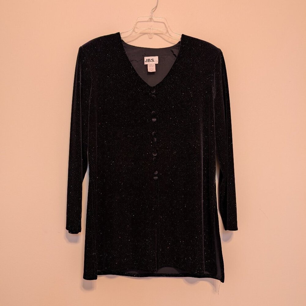 VINTAGE JBS LTD black velvet rainbow sparkles tunic Large 1980s EUC